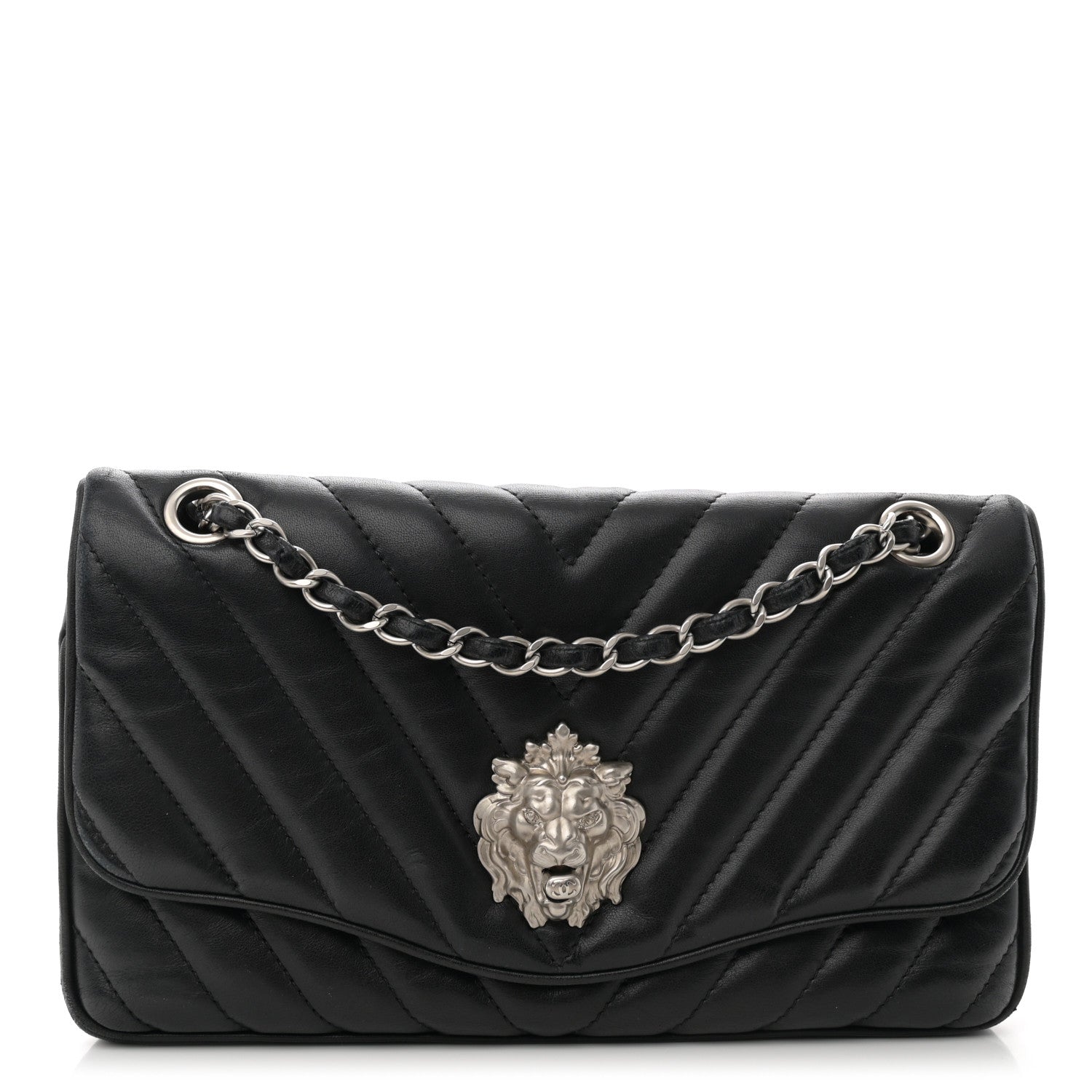 Chanel Lambskin Chevron Medium Leo Lion Flap Black 1 of 10