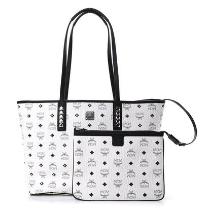MCM Visetos Studded Medium Anya Zip Top Shopper Tote White 1 of 10