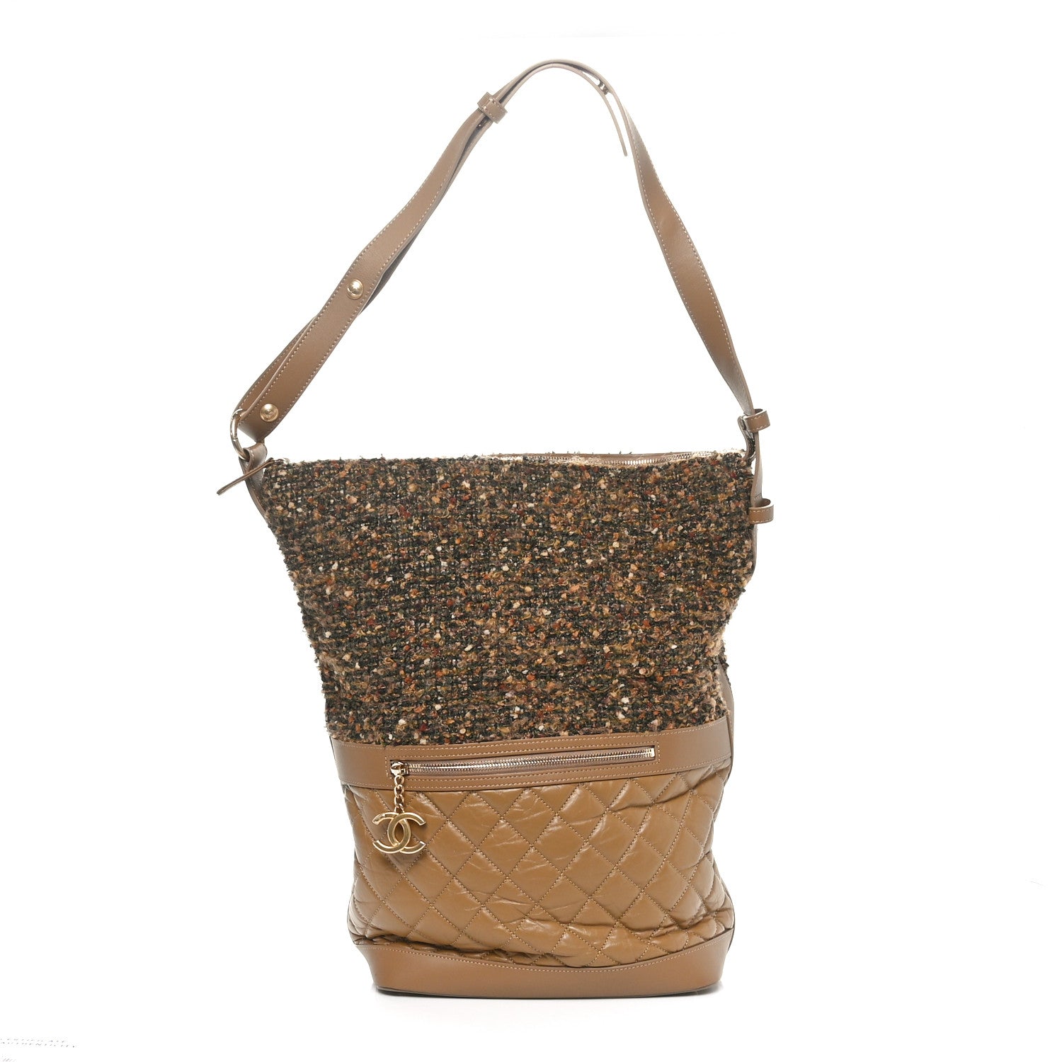 Chanel Tweed Aged Calfskin Quilted Casual Style Hobo Beige 1 of 10