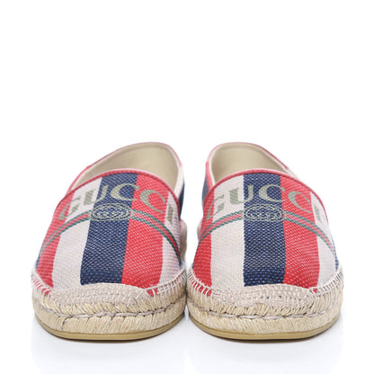Gucci Canvas Sylvie Stripe Logo Mens Espadrilles 10 Mystic White Hibiscus Red Maritime 2 of 10