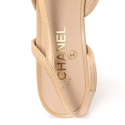 Chanel Goatskin Grosgrain Cap Toe CC Slingback Pumps 40 Beige Black 8 of 9