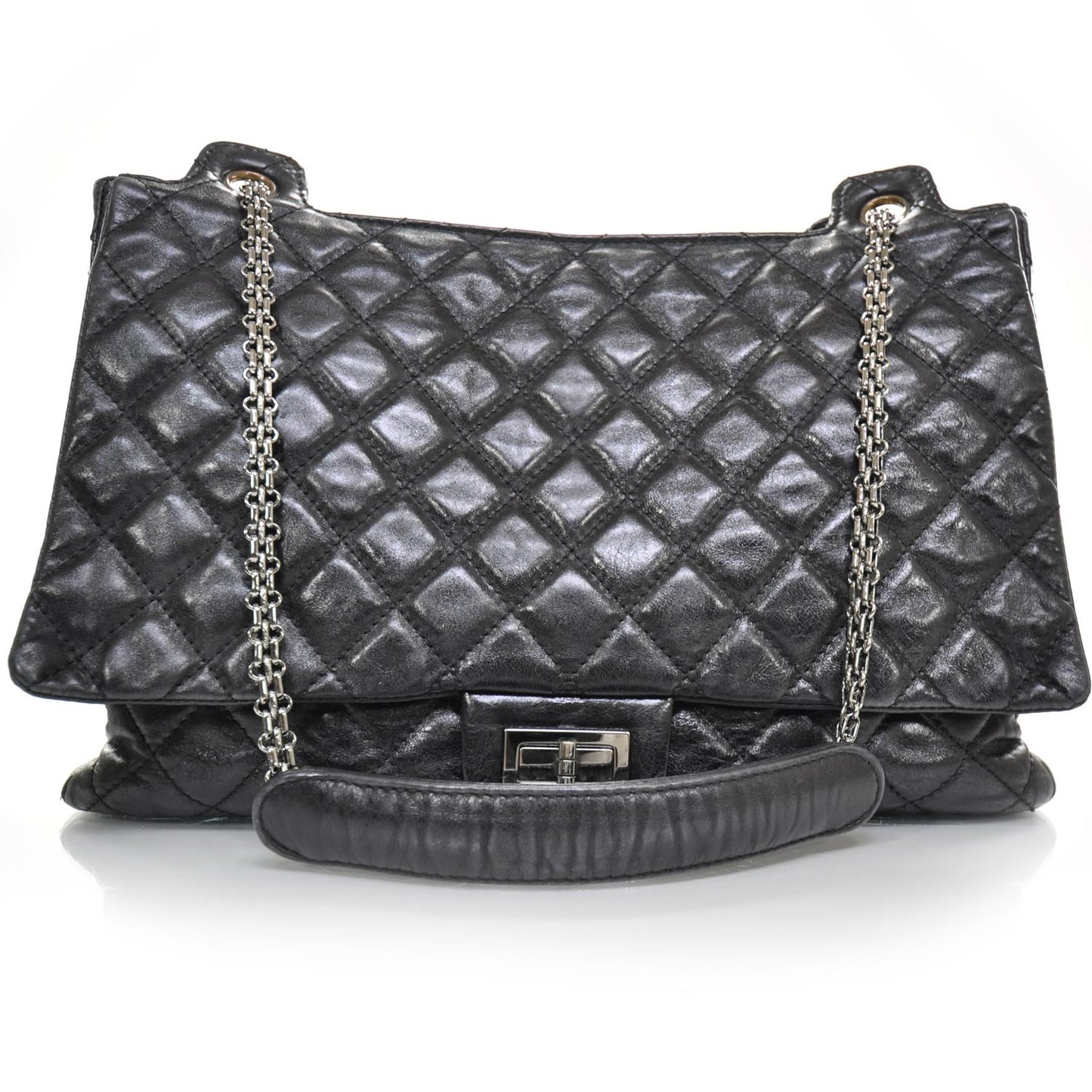 Leather Quilted XL Accordion Reissue Flap Metallic Black