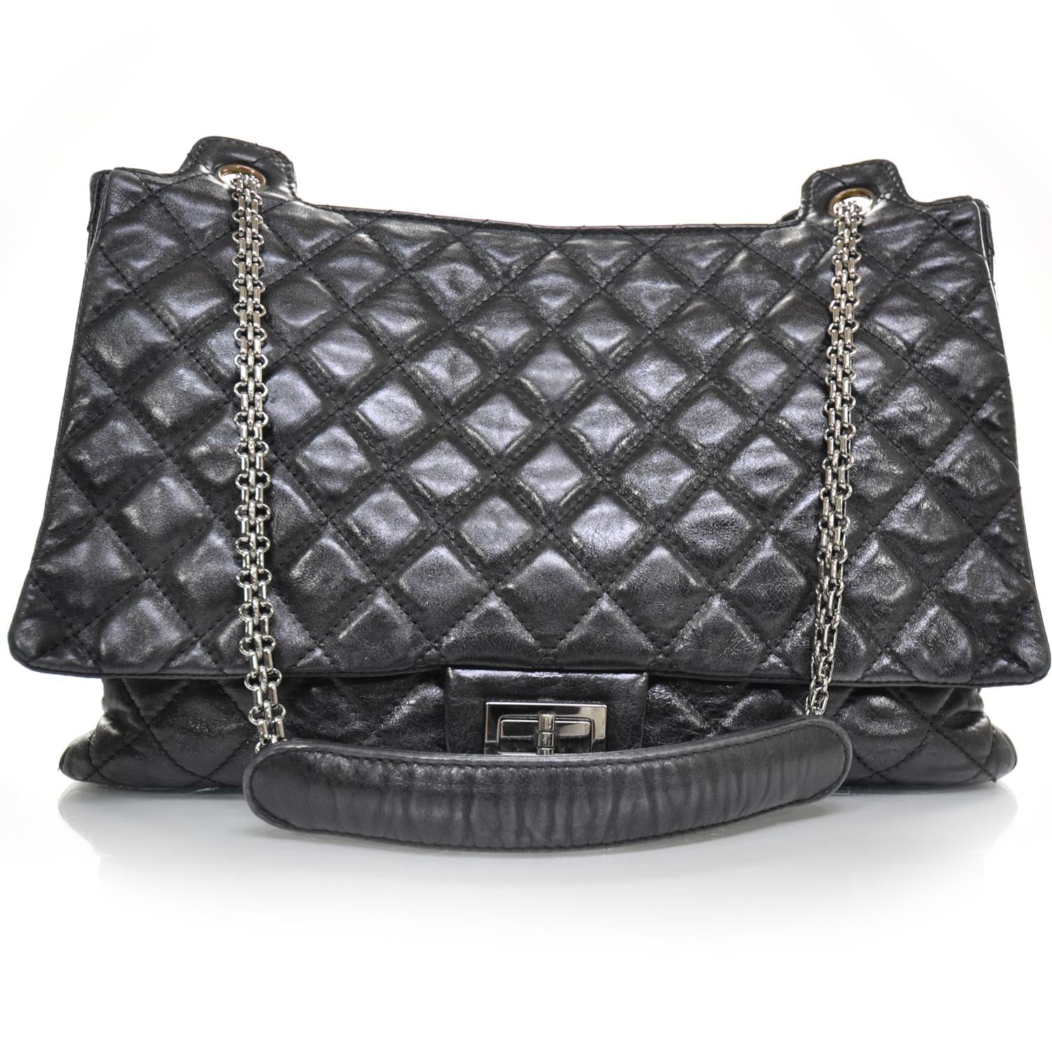 Chanel Leather Quilted XL Accordion Reissue Flap Metallic Black 1 of 12