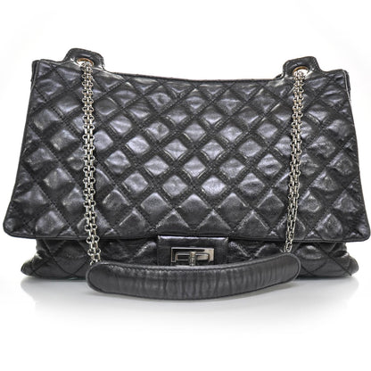 Chanel Leather Quilted XL Accordion Reissue Flap Metallic Black 1 of 12