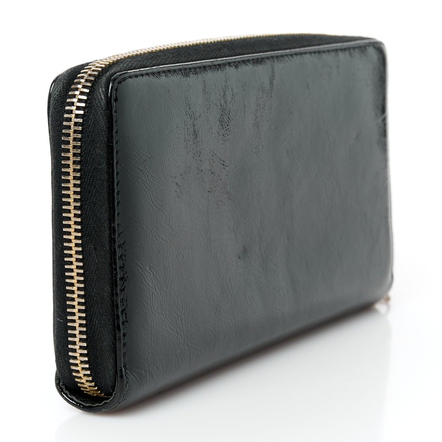 Saint Laurent Textured Patent Monogram Belle De Jour Zip Around Wallet Black 3 of 8