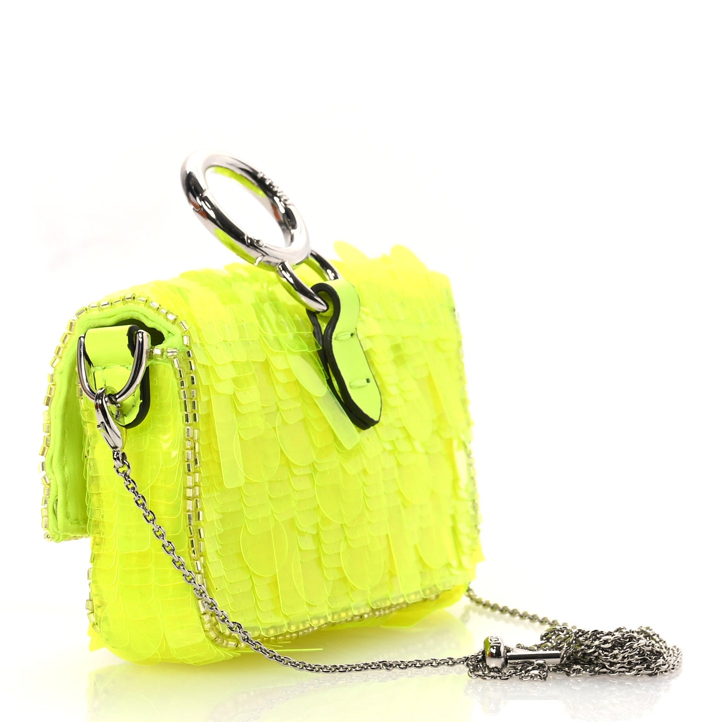 Transparent Paillettes Vitello King Nano Maxi Buckle Baguette Charm Yellow Fluo