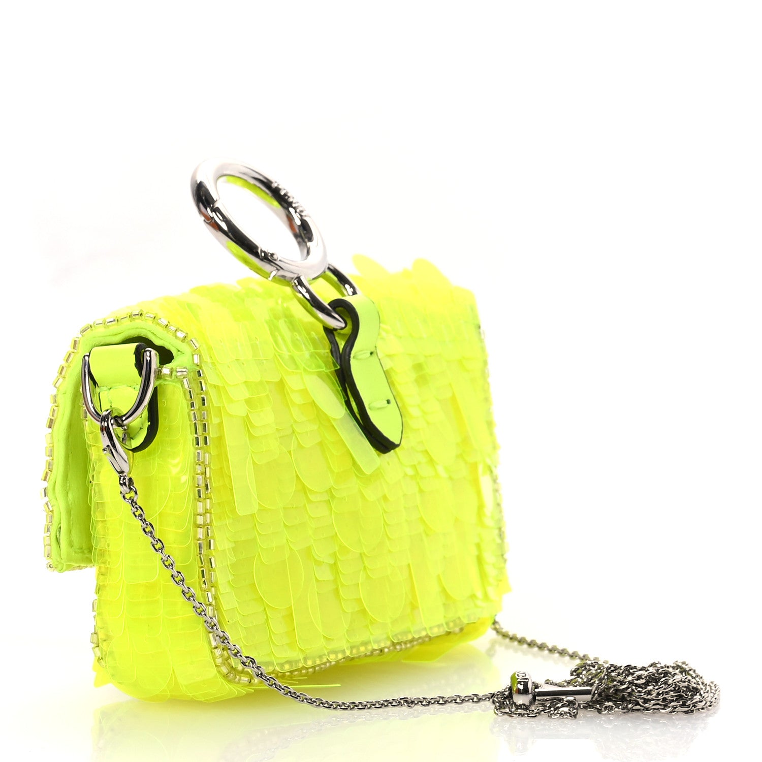 Fendi Transparent Paillettes Vitello King Nano Maxi Buckle Baguette Charm Yellow Fluo 3 of 11