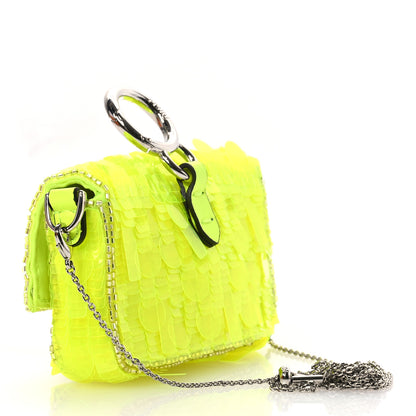 Fendi Transparent Paillettes Vitello King Nano Maxi Buckle Baguette Charm Yellow Fluo 3 of 11