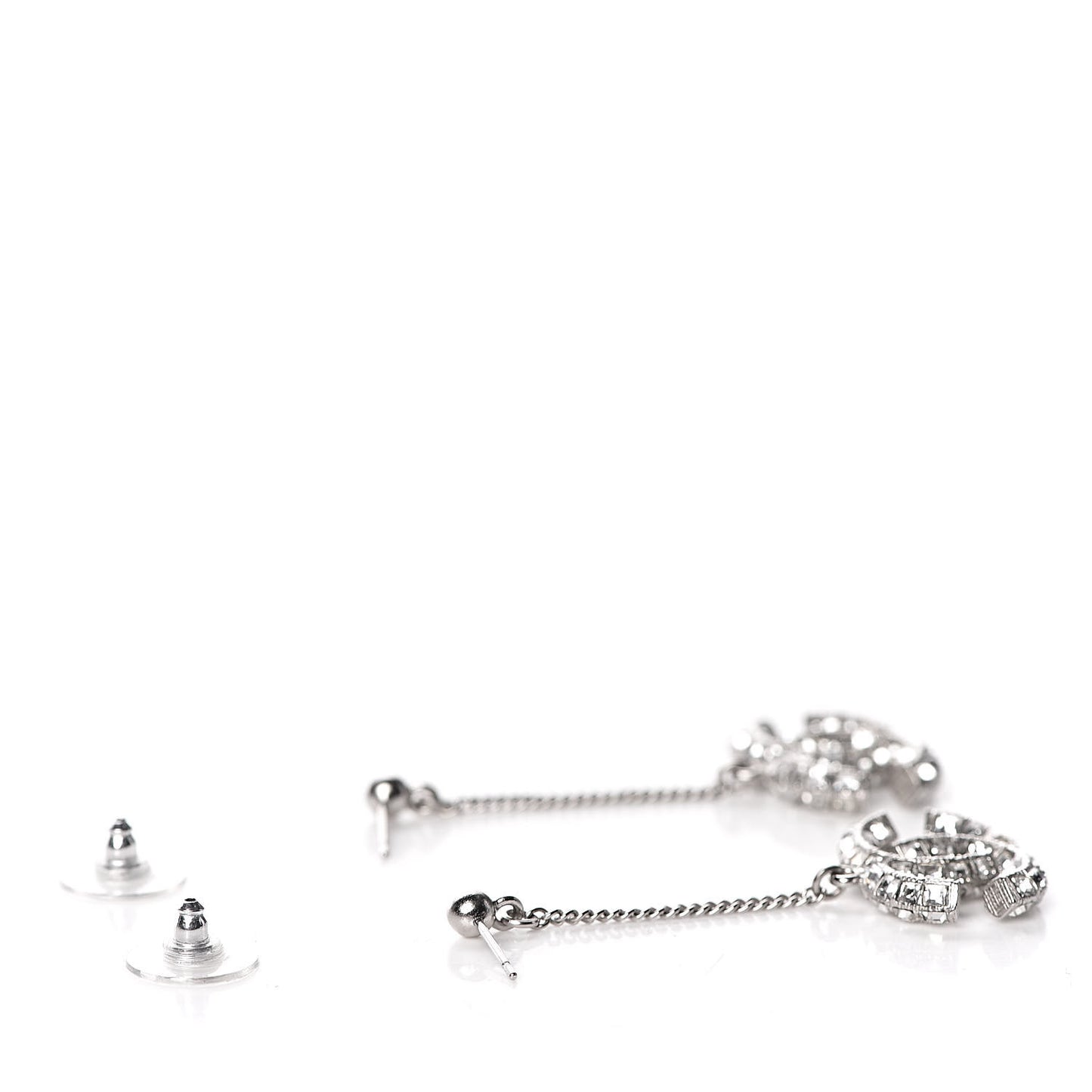 Baguette Crystal CC Dangle Earrings Silver