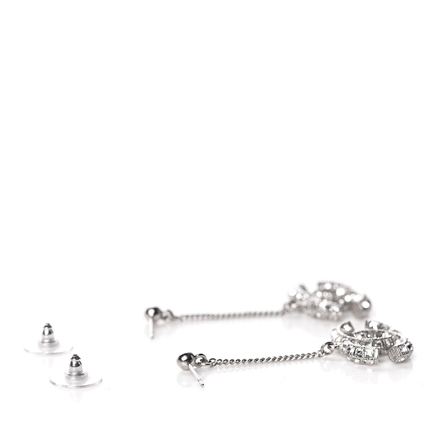 Chanel Baguette Crystal CC Dangle Earrings Silver 3 of 5