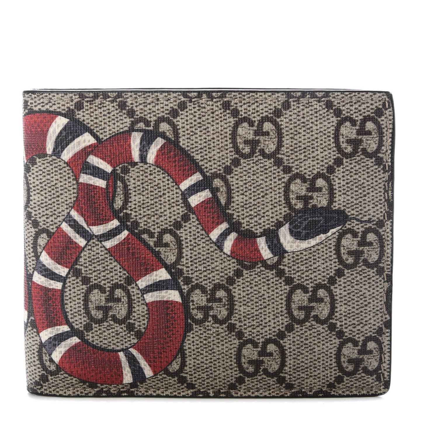 GG Supreme Monogram Selleria Calfskin Kingsnake Nice Bi-Fold Wallet Beige Ebony Multicolor Black