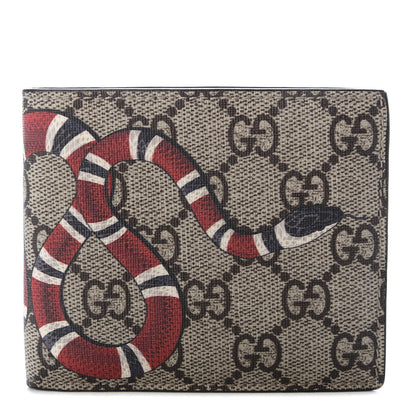 Gucci GG Supreme Monogram Selleria Calfskin Kingsnake Nice Bi-Fold Wallet Beige Ebony Multicolor Black 1 of 7