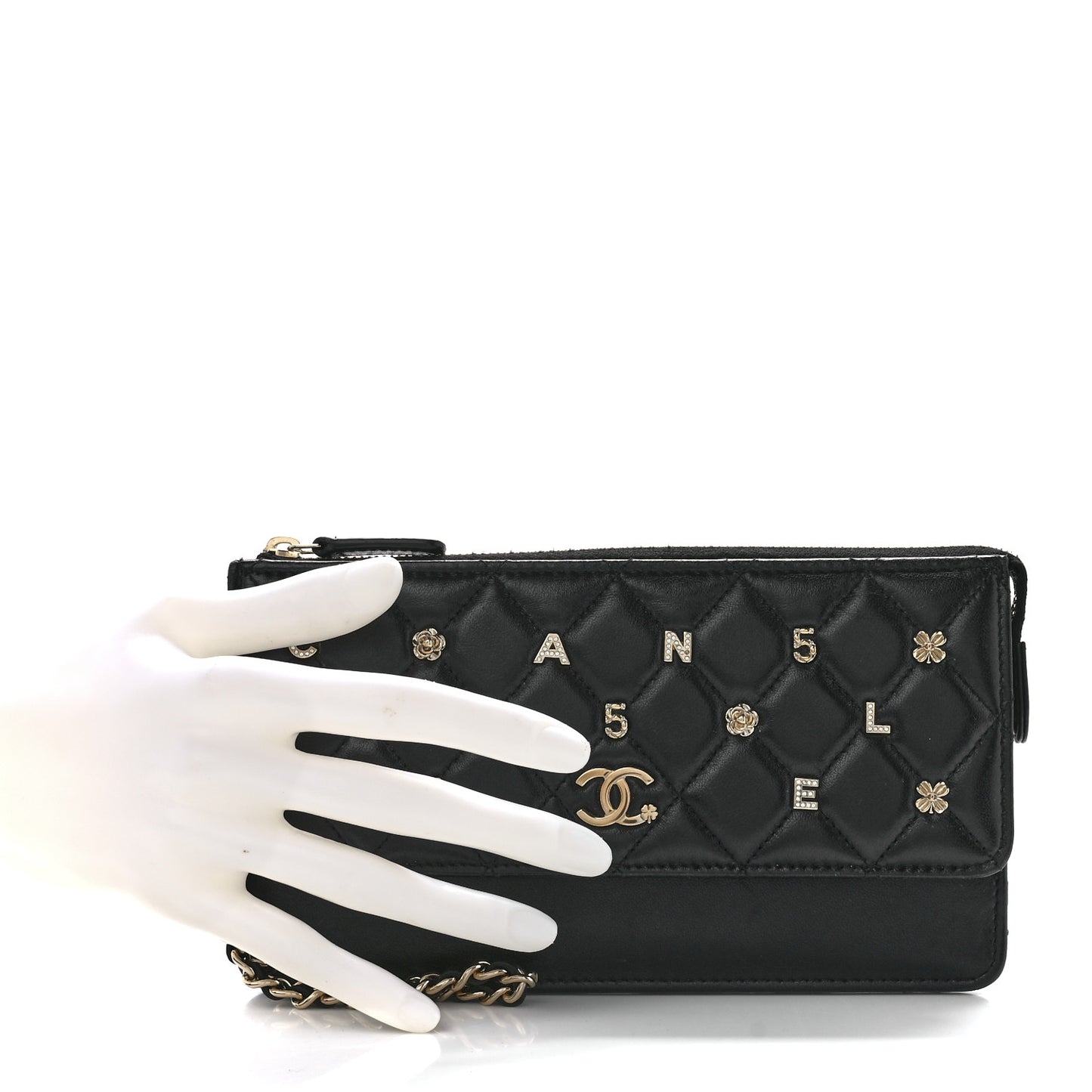 Lambskin Quilted All About Chanel Charm Wristlet Wallet Black