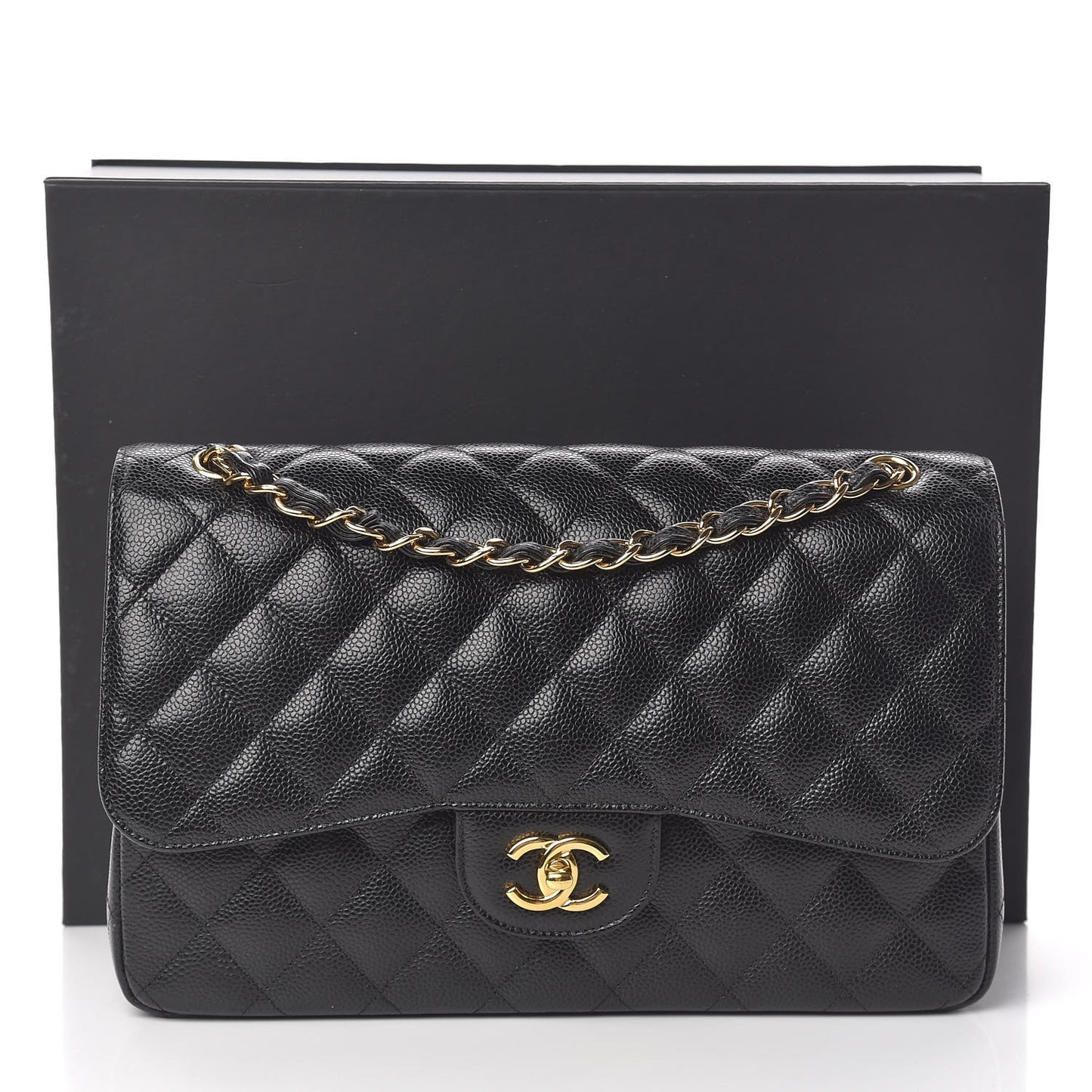 Caviar Quilted Jumbo Double Flap Black