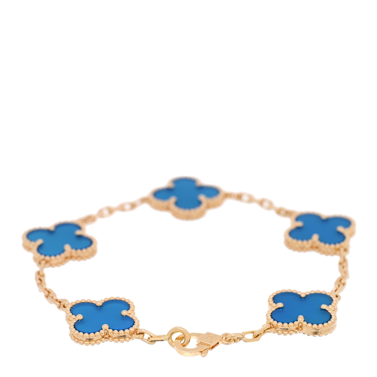 Van Cleef & Arpels 18K Yellow Gold Blue Agate 5 Motifs Vintage Alhambra Bracelet 2 of 4