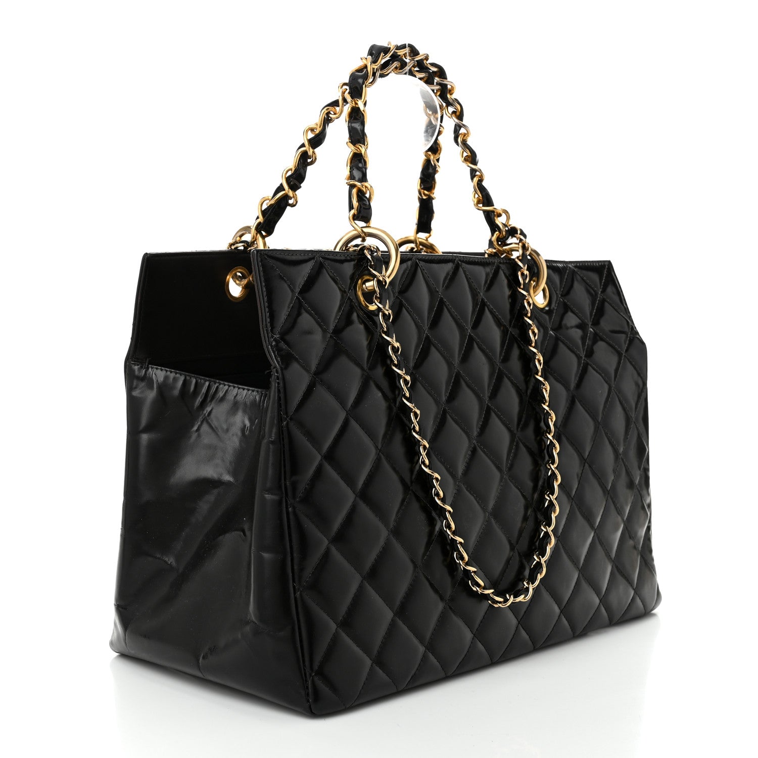 Chanel Patent Quilted Grand Shopping Tote GST Black 3 of 12