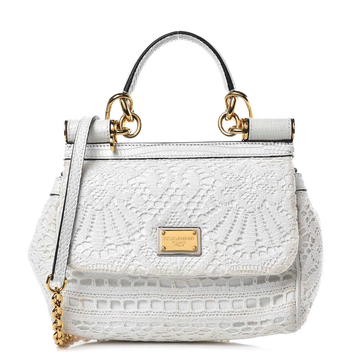 Calfskin Lace Small Miss Sicily Satchel White