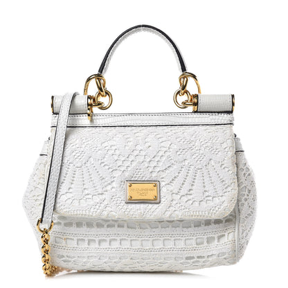Dolce & Gabbana Calfskin Lace Small Miss Sicily Satchel White 1 of 12