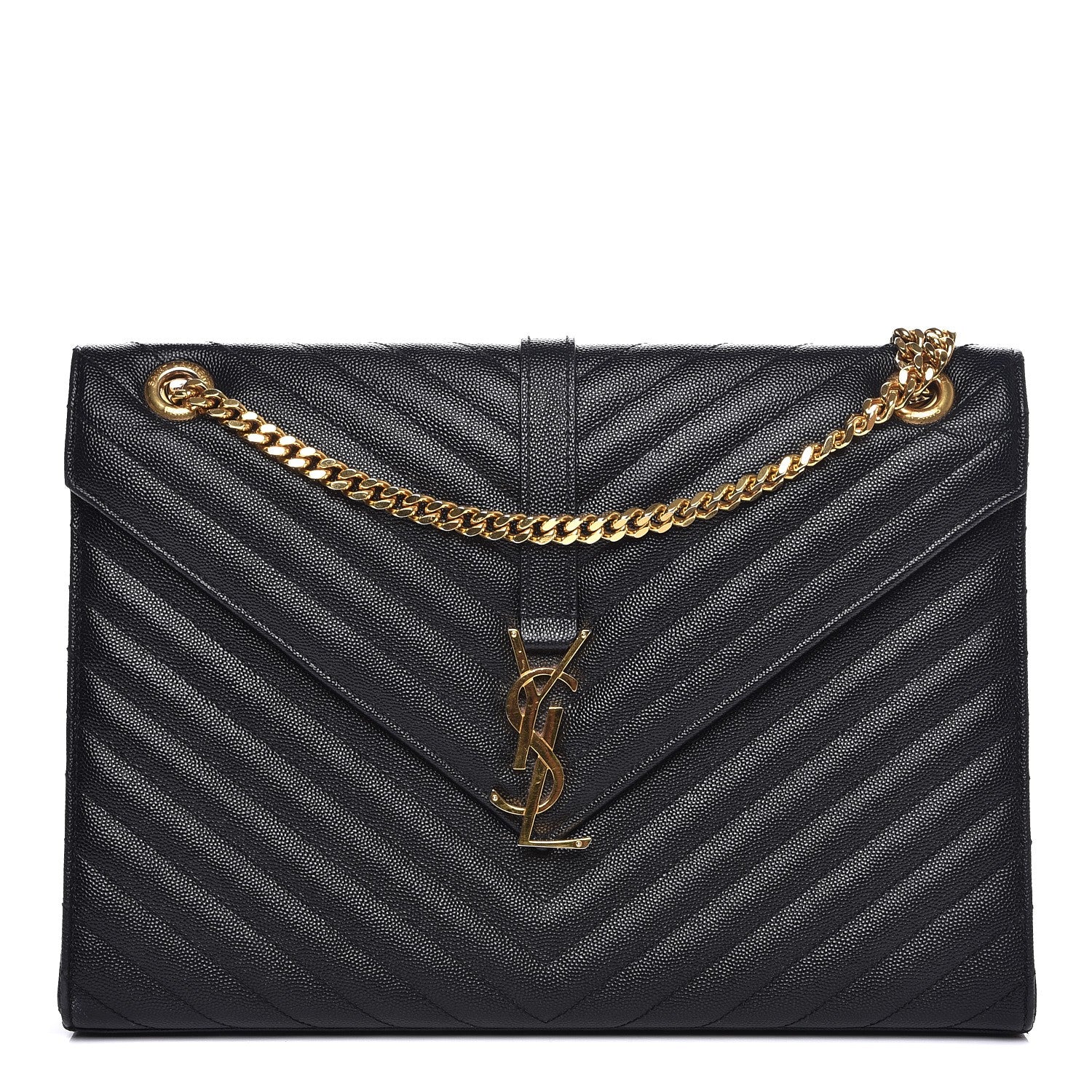 Saint Laurent Grain De Poudre Matelasse Chevron Large Monogram Satchel Black 1 of 7