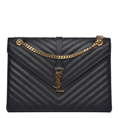 Saint Laurent Grain De Poudre Matelasse Chevron Large Monogram Satchel Black 1 of 7