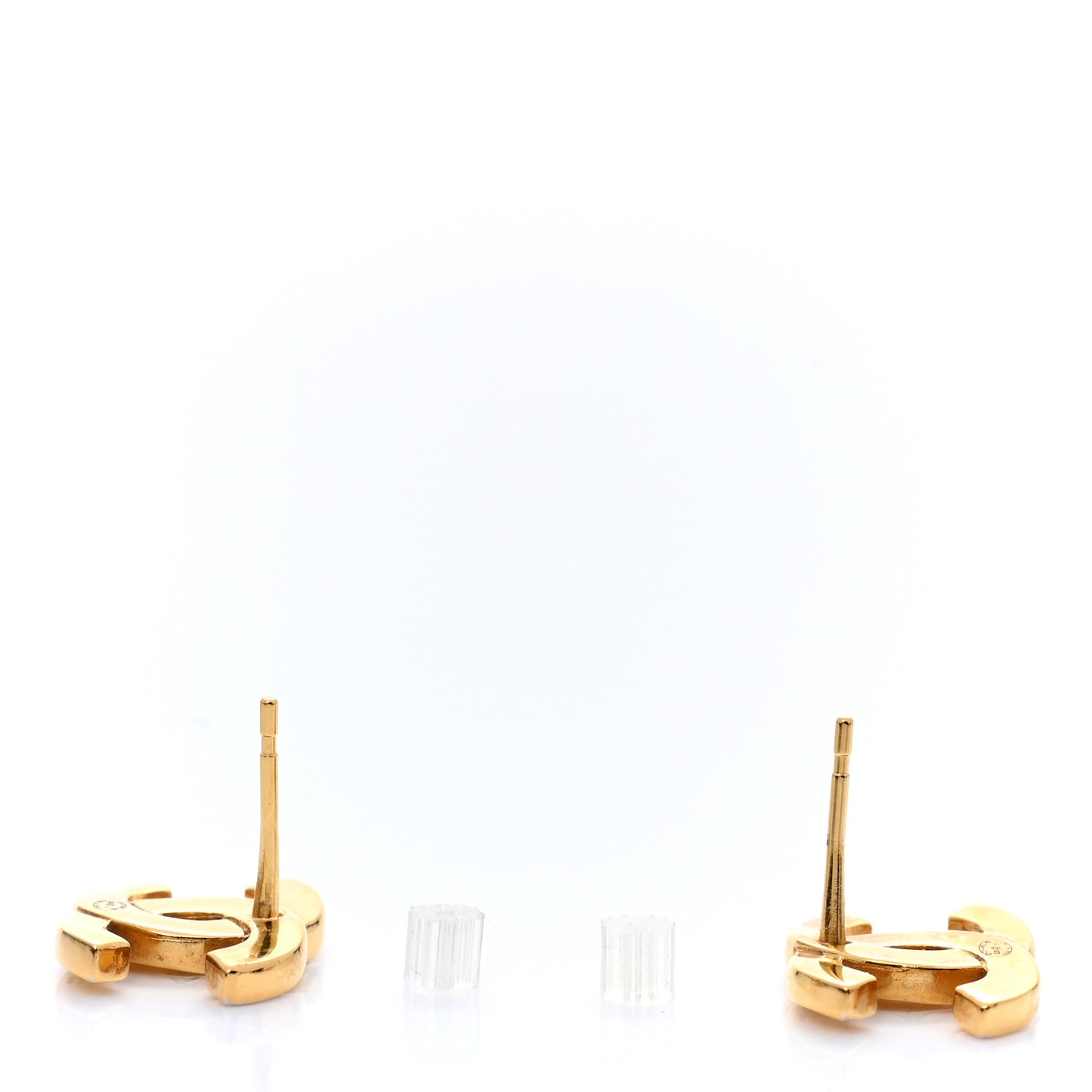 Metal CC Paris Button Stud Earrings Gold