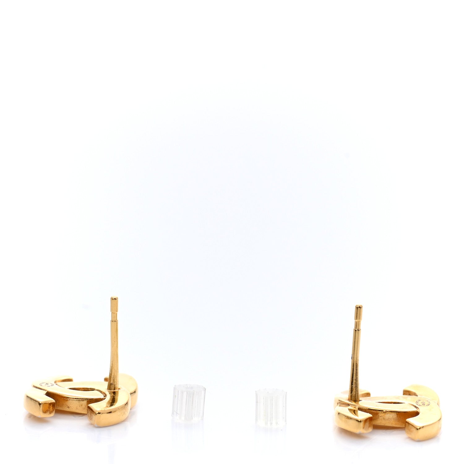 Chanel Metal CC Paris Button Stud Earrings Gold 3 of 5