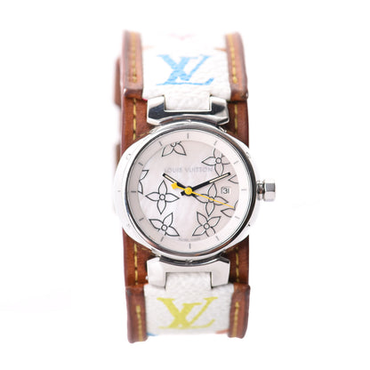 Louis Vuitton Stainless Steel Monogram Multicolor Mother of Pearl 28mm Tambour Murakami Quartz Watch 1 of 8