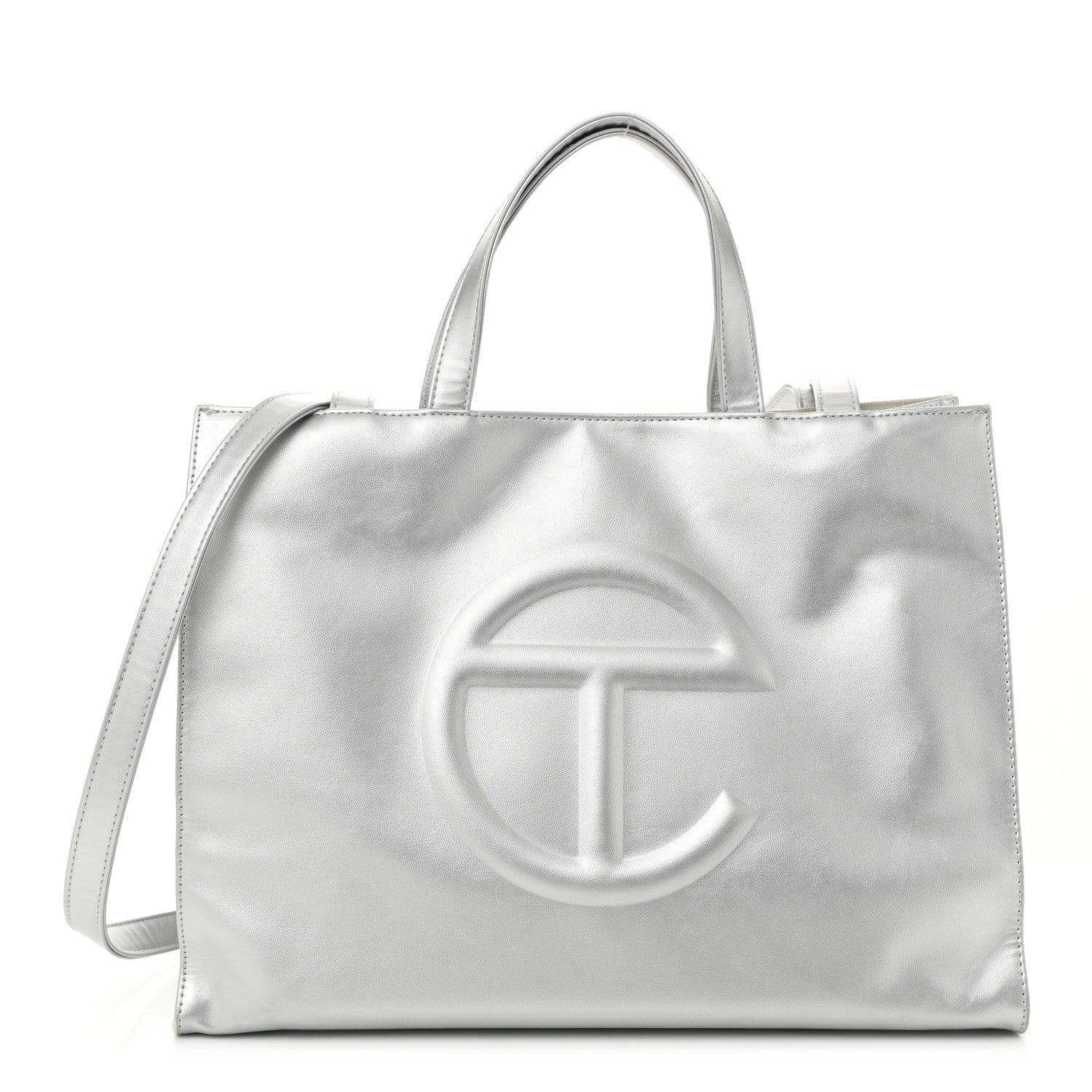 Telfar Metallic Vegan Leather Medium Shopping Bag Silver 1 of 12