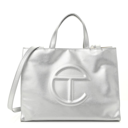 Telfar Metallic Vegan Leather Medium Shopping Bag Silver 1 of 12