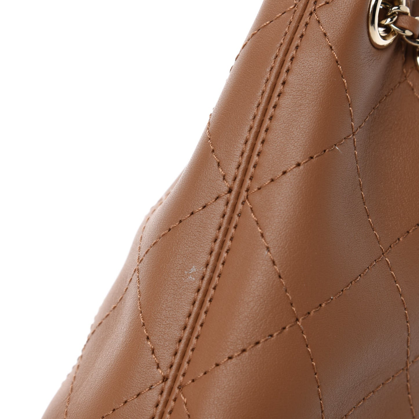 Calfskin Stitched Chain Bucket Bag Beige
