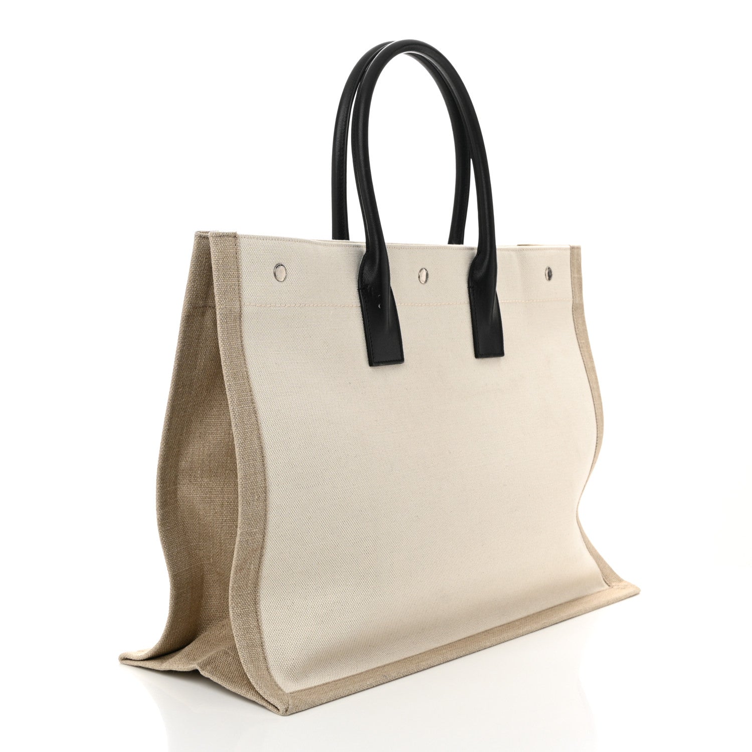Saint Laurent Linen Calfskin Rive Gauche Tote Optic White 3 of 12