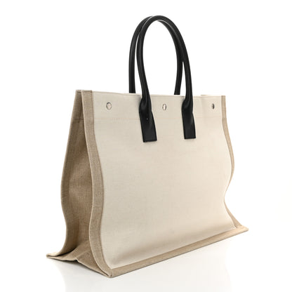 Saint Laurent Linen Calfskin Rive Gauche Tote Optic White 3 of 12