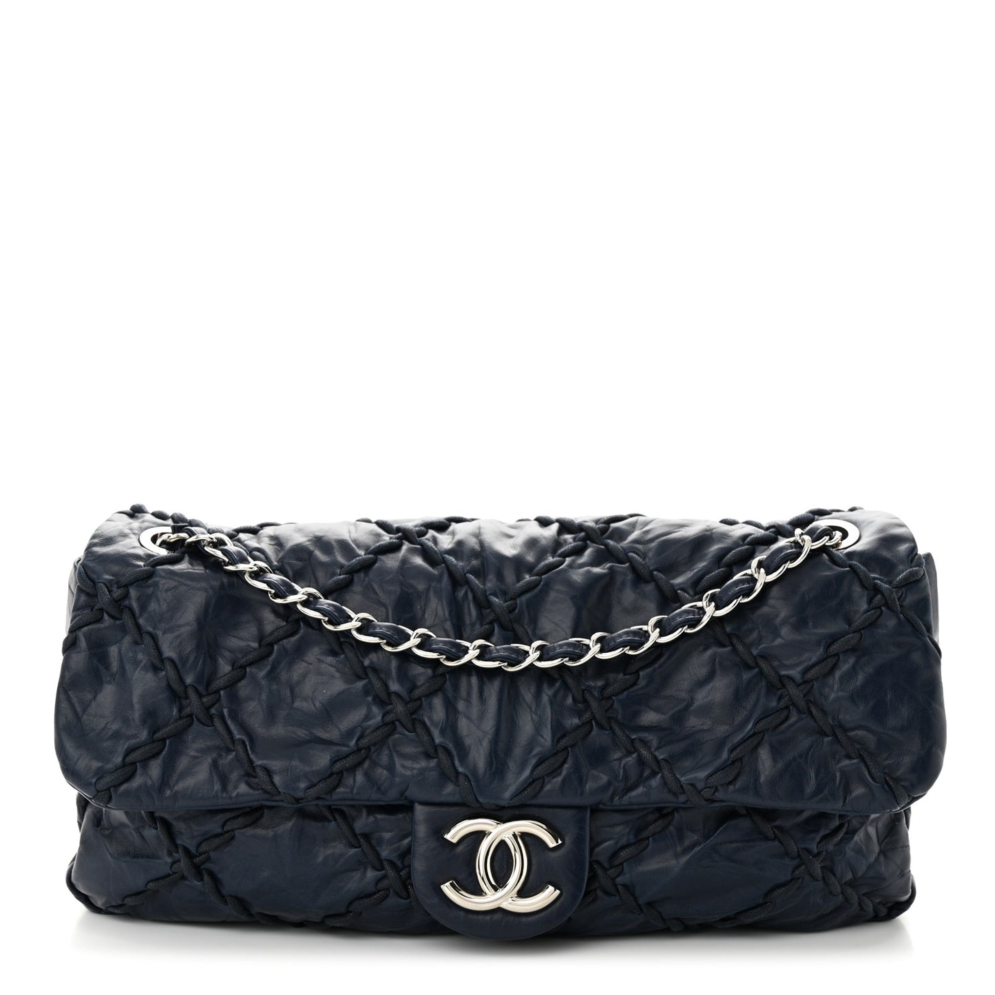 Calfskin Ultra Stitch Oversize Flap Navy