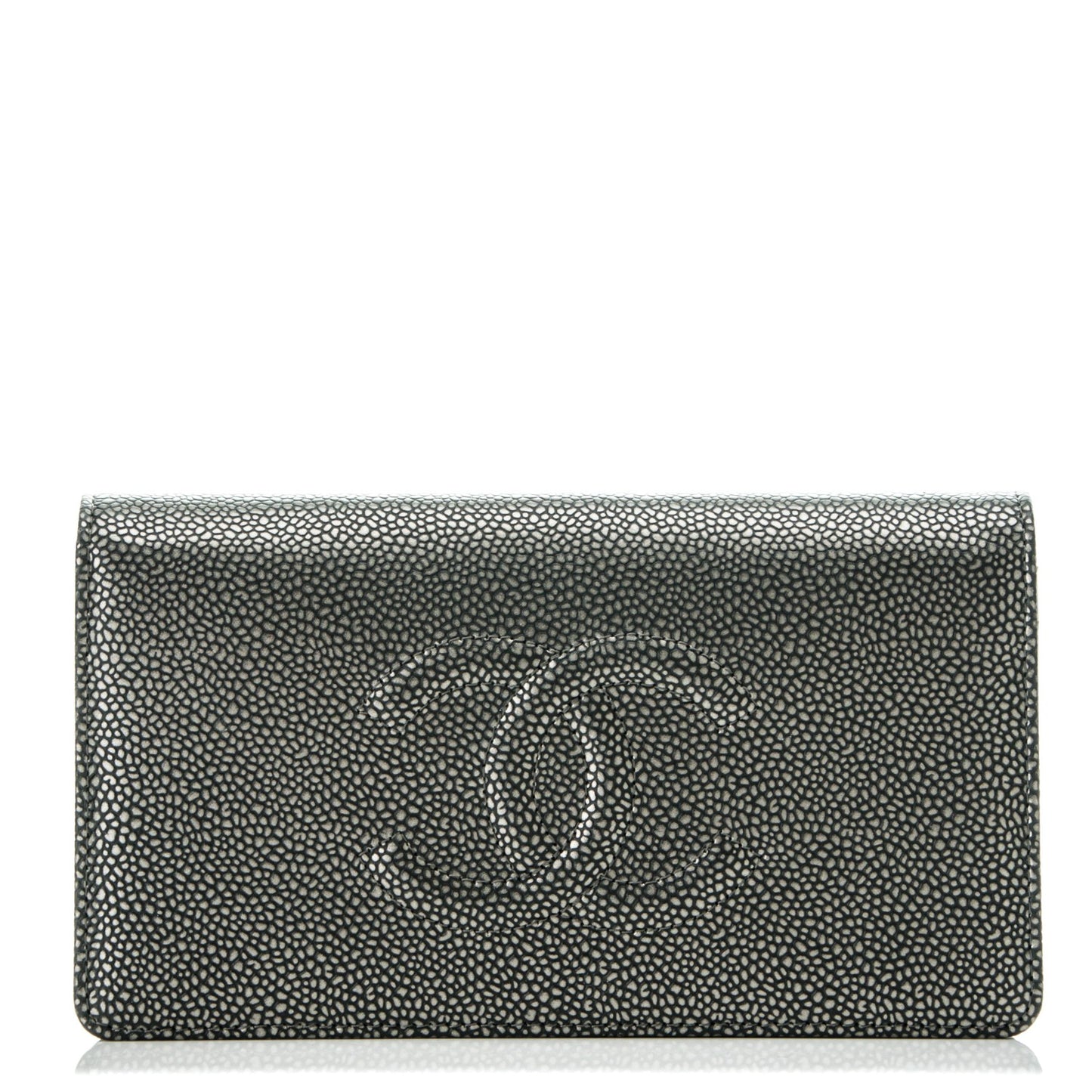 Metallic Caviar Timeless CC Yen Wallet Dark Silver