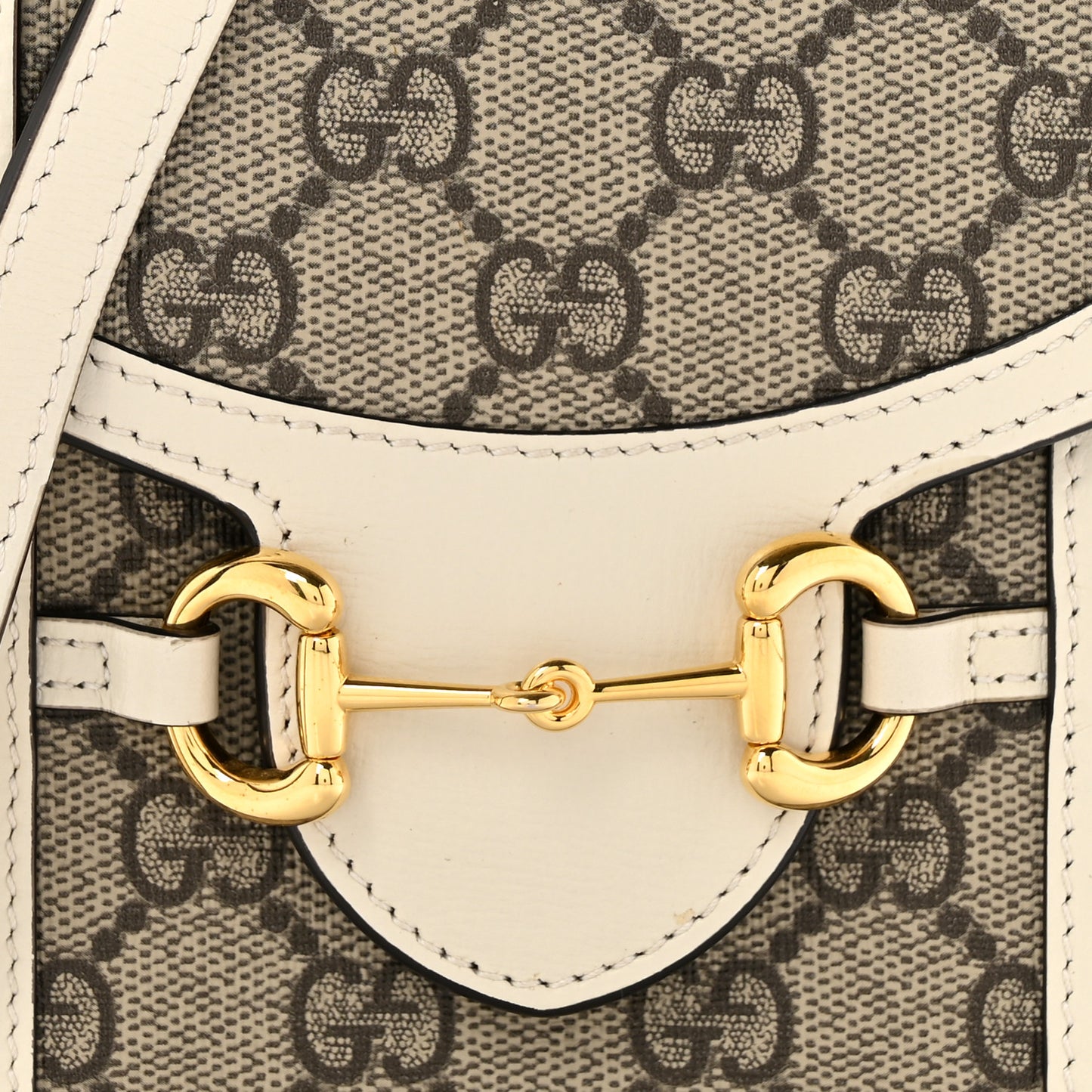 GG Supreme Monogram Azalea Calfskin Mini Horsebit 1955 Crossbody Bag Beige Ebony Mystic White