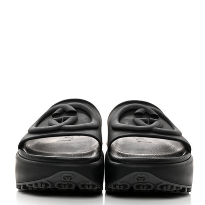 Gucci Soft Rubber Womens Interlocking G Platform 42mm Slide Sandals 37 Black 2 of 9