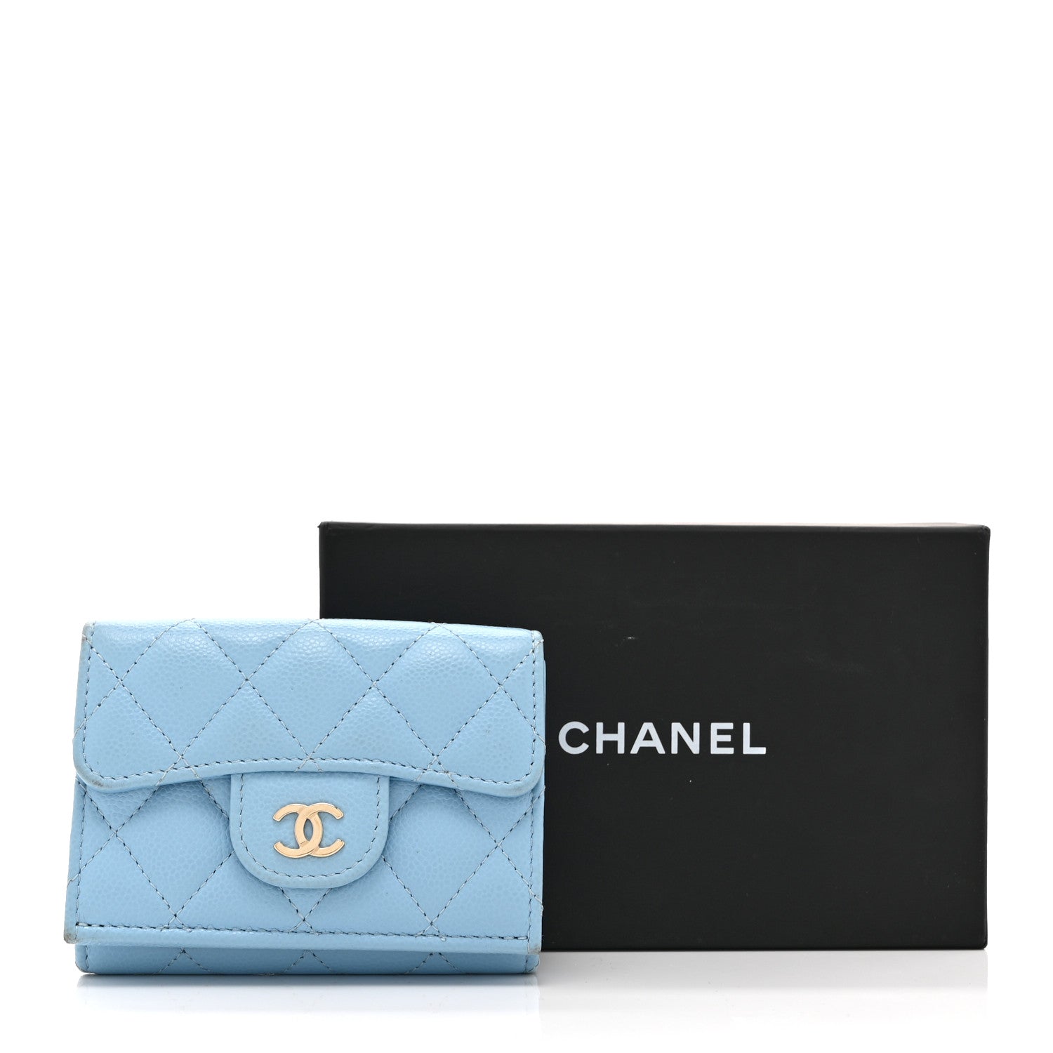 Chanel Caviar Quilted Double Flap Wallet Light Blue 10 of 10