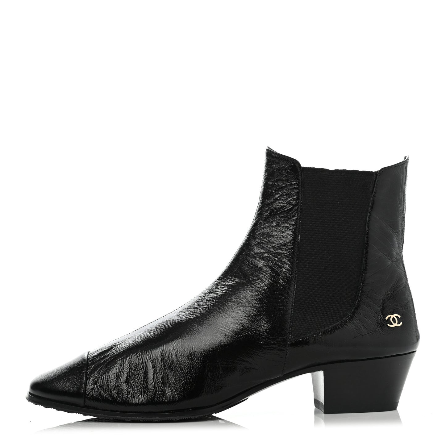 Patent Lambskin Elastic Short Boots 36.5 Black