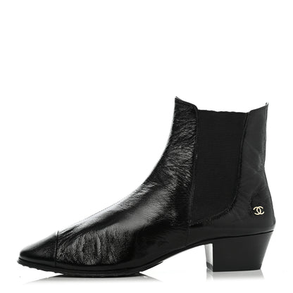 Chanel Patent Lambskin Elastic Short Boots 36.5 Black 1 of 7
