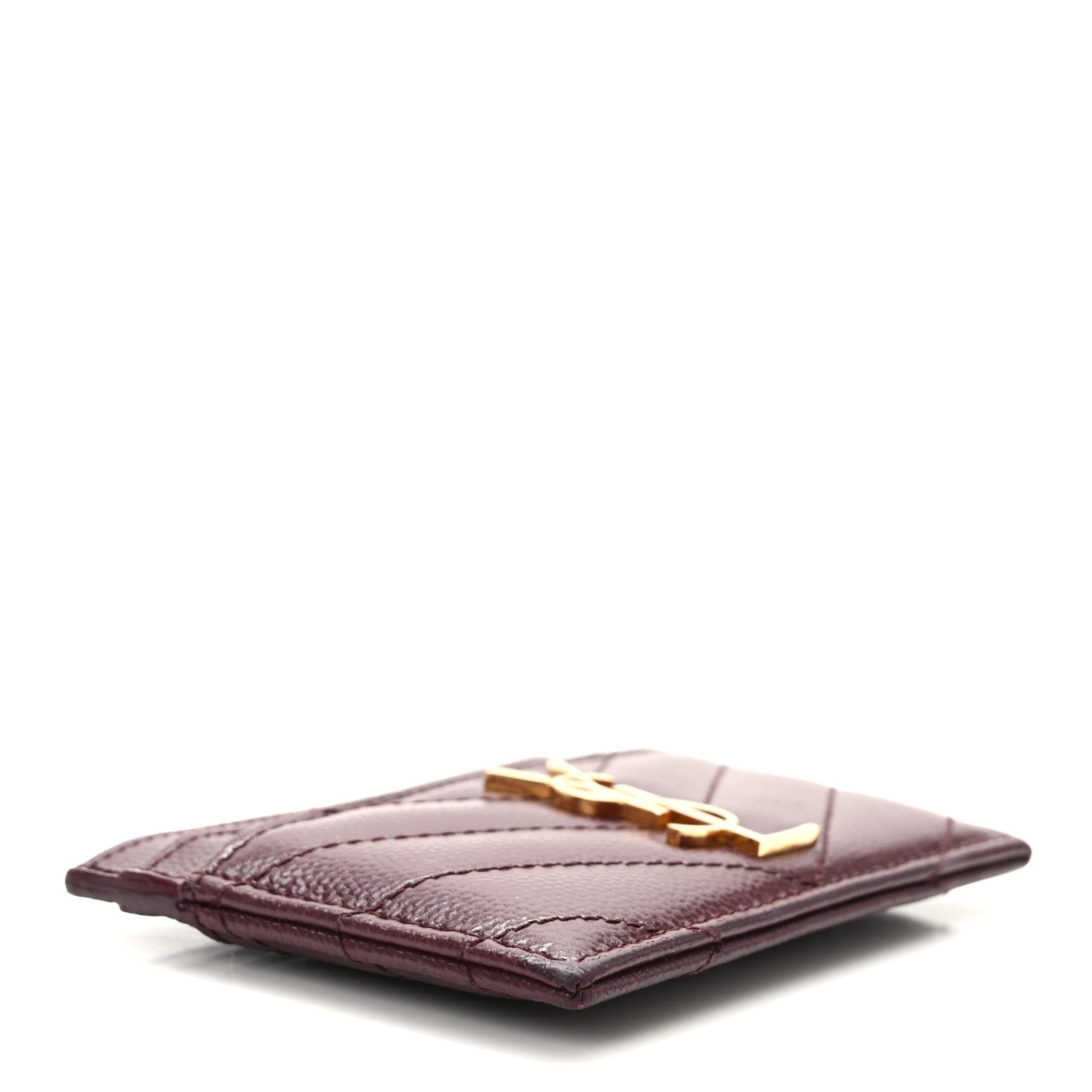 Saint Laurent Grain De Poudre Matelasse Chevron Cassandre Credit Card Case Bordeaux 4 of 10