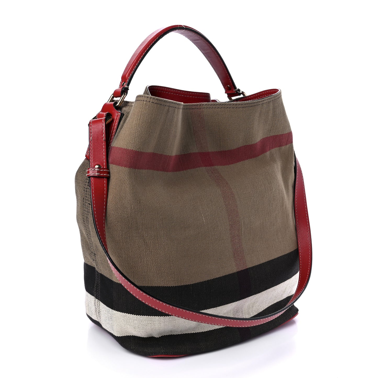 Canvas Mega Check Medium Ashby Bucket Bag Red
