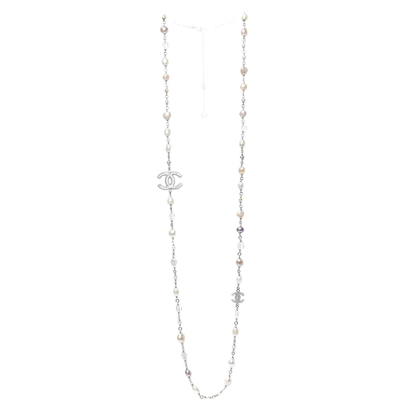 Pearl Beaded CC Long Necklace Pink Gold