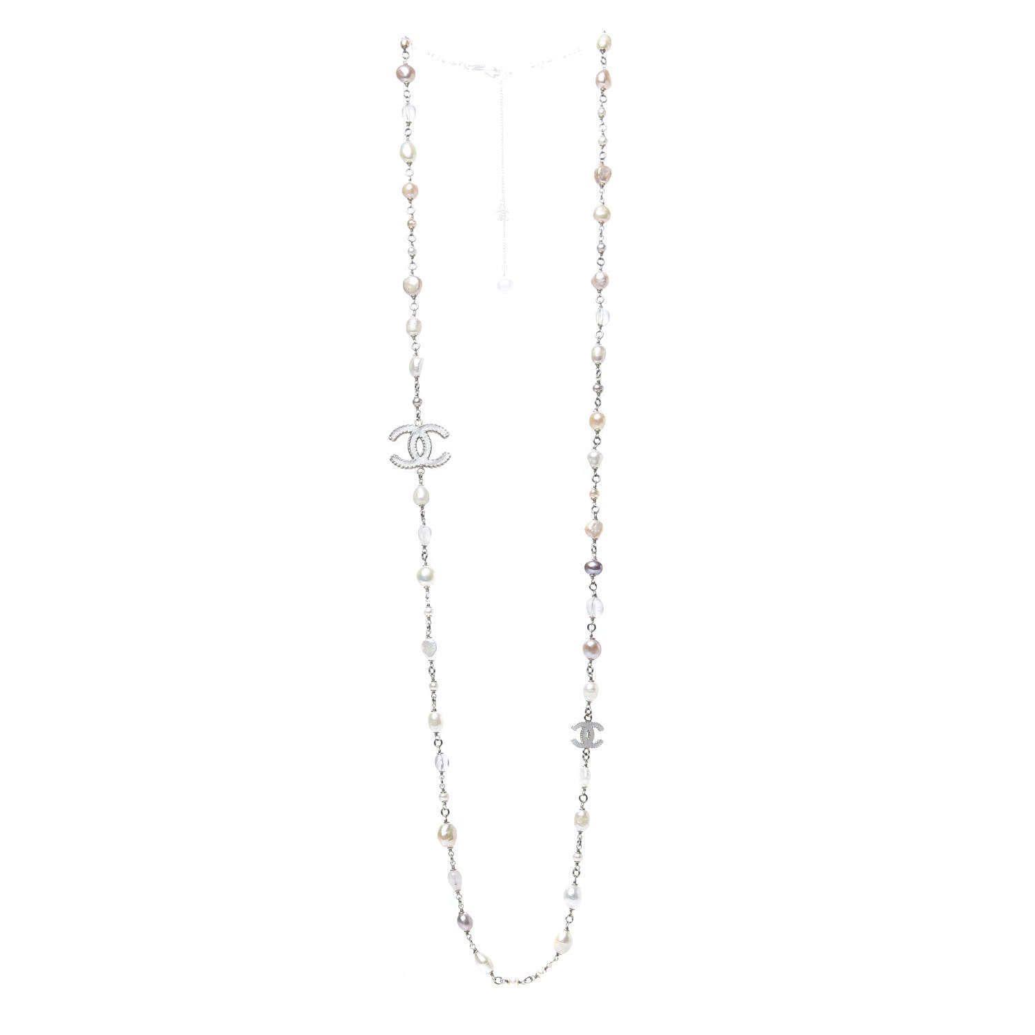 Chanel Pearl Beaded CC Long Necklace Pink Gold 3 of 5