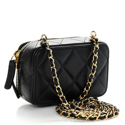 Chanel Lambskin Metal Quilted Extra Mini Vanity Case With Chain Black Gold 3 of 9