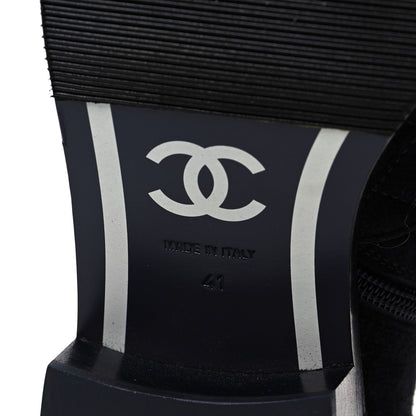 Chanel Suede Patent Calfskin Quilted Cap Toe Short Boots 41 Gray Black 7 of 8