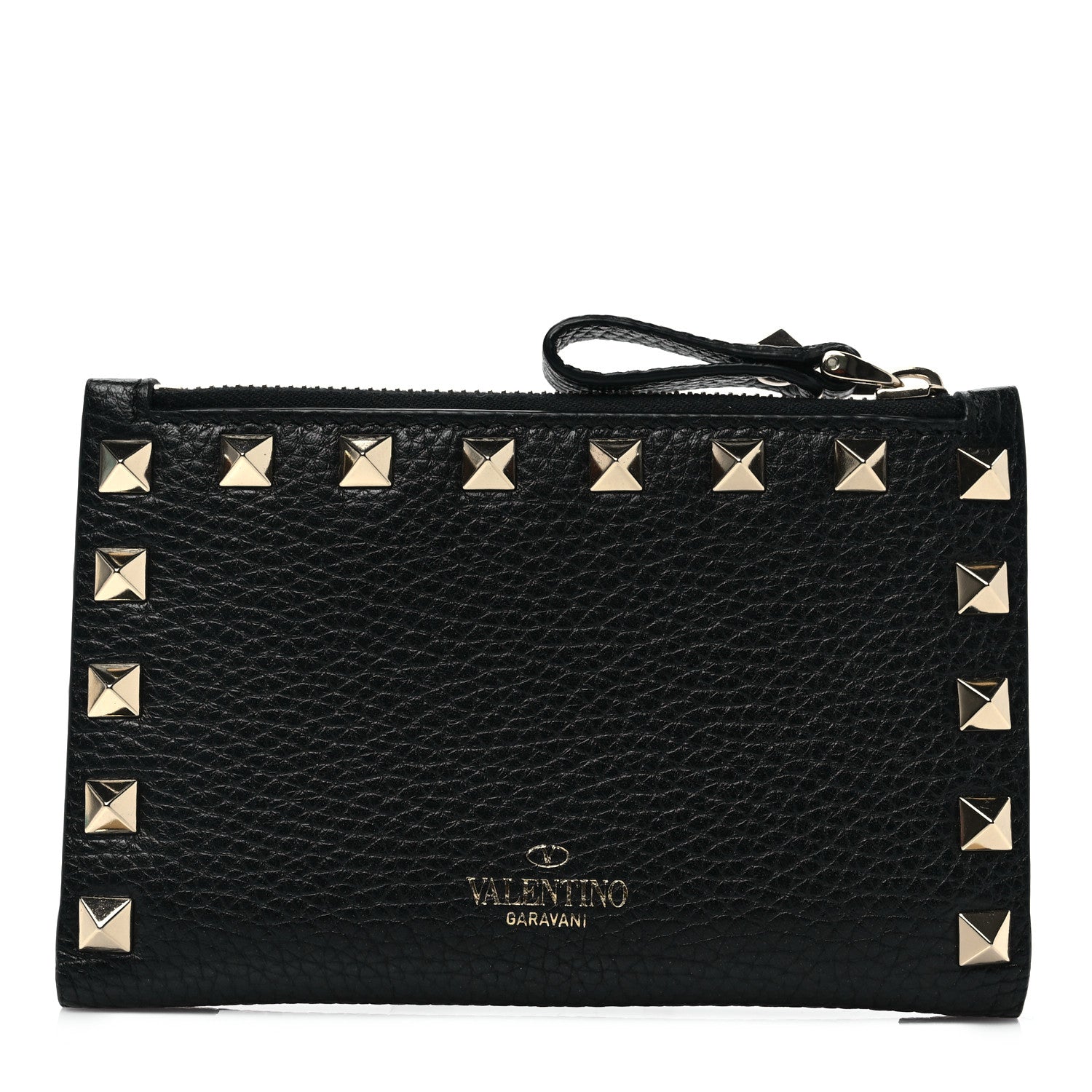 Valentino Garavani Calfskin Rockstud Compact Bi-Fold Wallet Black 1 of 7