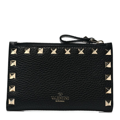 Valentino Garavani Calfskin Rockstud Compact Bi-Fold Wallet Black 1 of 7