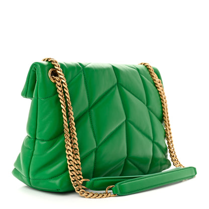 Saint Laurent Lambskin Quilted Small Loulou Puffer Monogram Chain Satchel New Vert 3 of 11