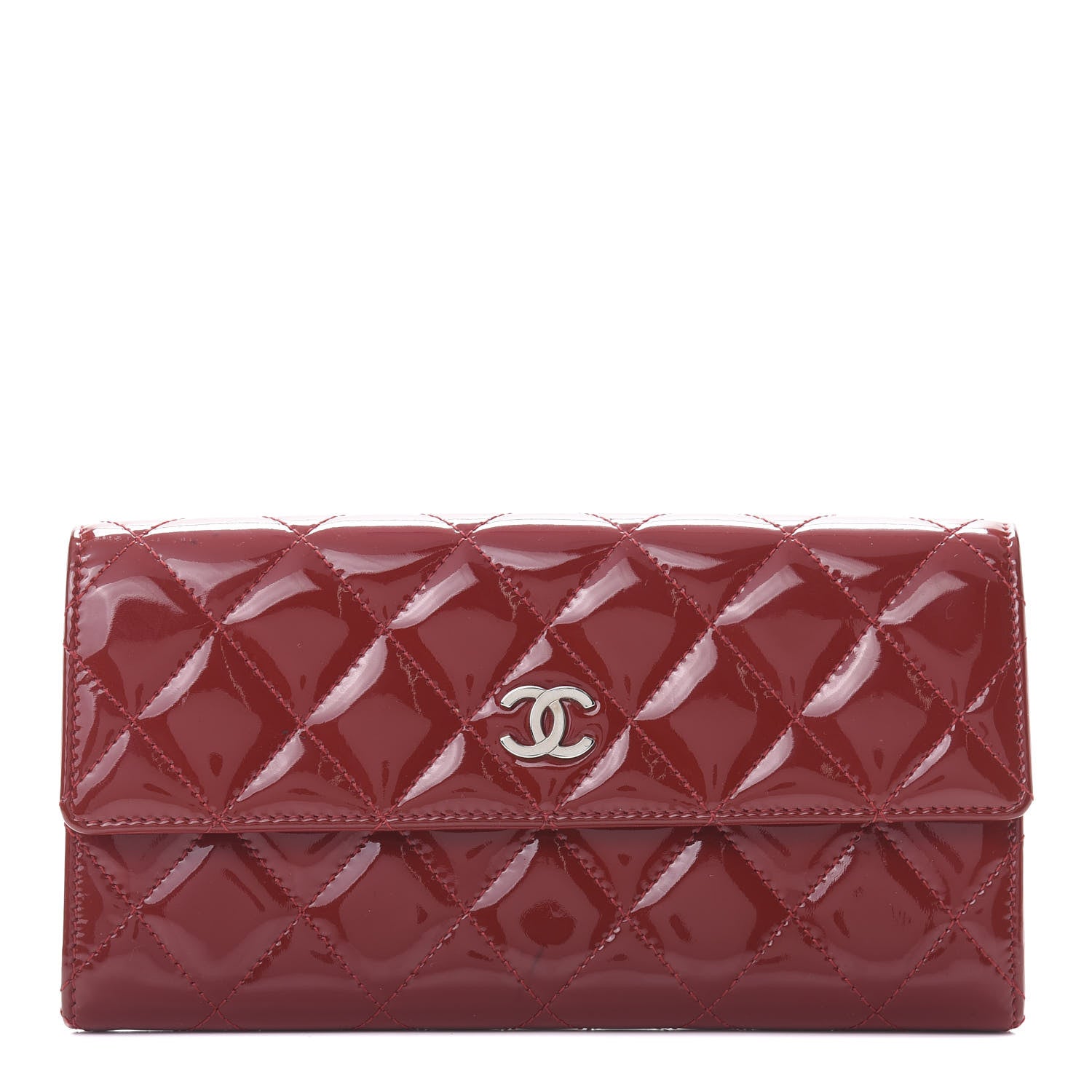 Chanel Patent Quilted Large Flap Wallet Rouge Fonce 1 of 11