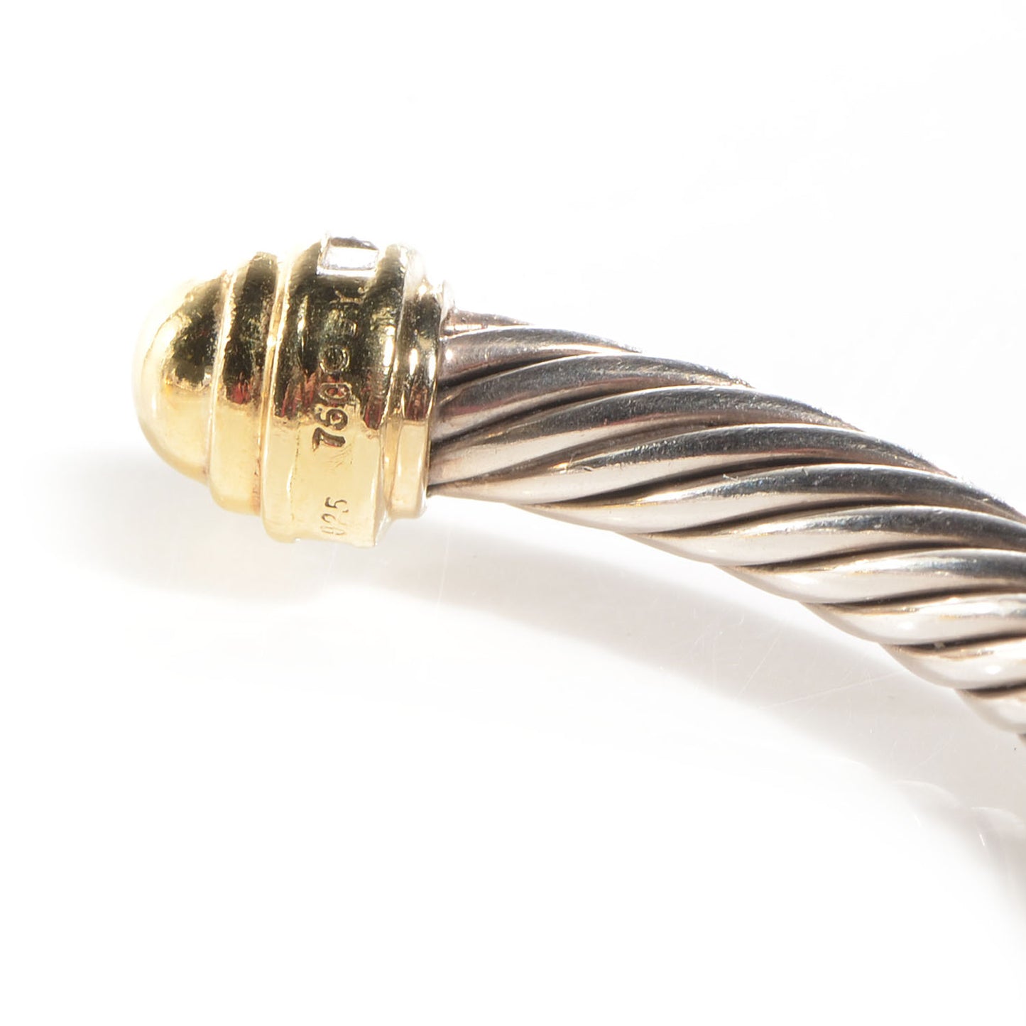 Sterling Silver 18k Gold Pave Diamond 5mm Cable Classics Bracelet